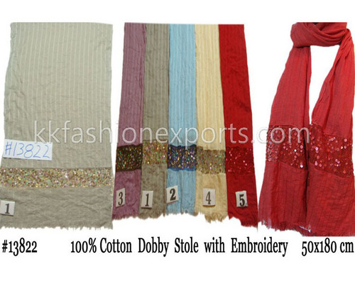 Cotton Dobby Stole with Embroidery