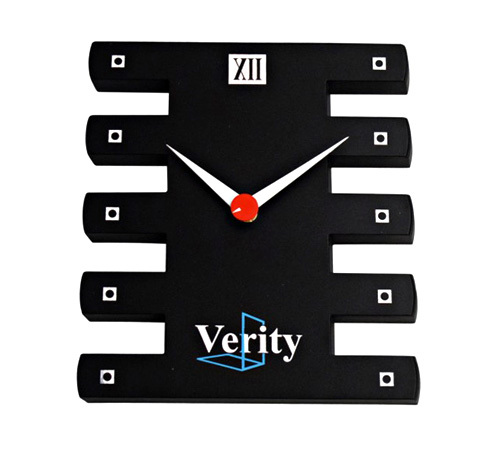 Promotional WallClock - Wood, 12x10 Inches, Black, Quartz Movement | Customizable Design, Durable, Brand Visibility, Practical Gift