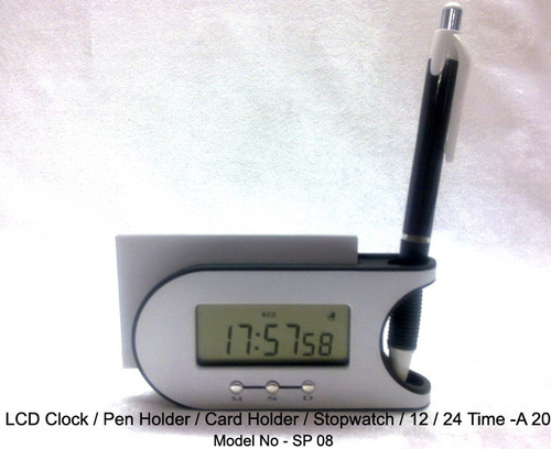 Promotional Table Tops - Plastic, Battery Powered LCD, Custom Design | Clock, Pen Holder, Card Holder, Stopwatch