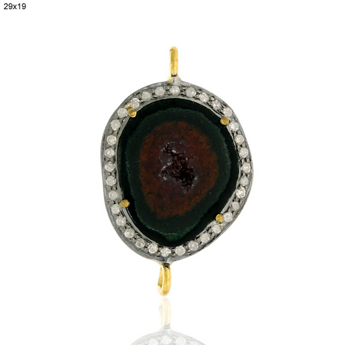 Vintage Style Geode Connector Finding - 18k Yellow Gold Silver, 29x19 mm, Diamond 0.46 cts, Gemstone 8.45 cts, Elegant Design