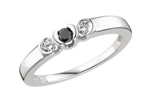 Ag American Diamond CENTRE BLACK STONE DIAMOND RING # KIR0034