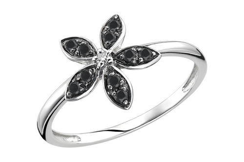 Ag American Diamond FANCY BLACK STONE FLOWER SHAPE DIAMOND RING # KIR0035