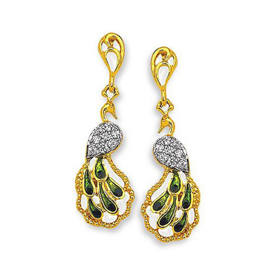 Ag American Diamond DANGLLING PEACOCK SHAPE DIAMOND EARRING # KIE0031