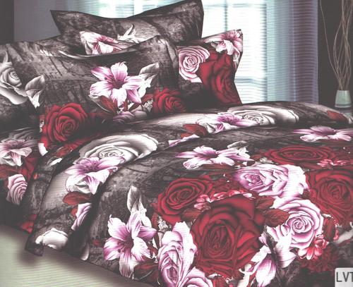 Red and Pink Floral Printed dark grey color BedSheet