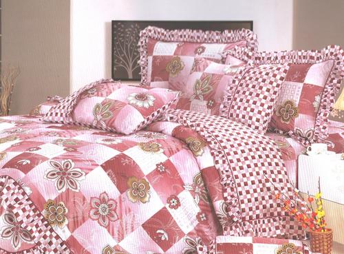 Pink Checker Floral Printed BedSheet
