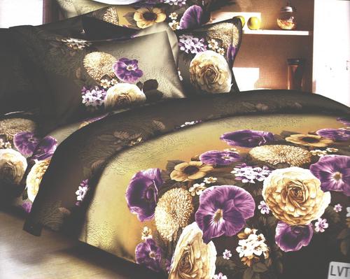 Purple and Golden Color floral printed Bedsheet
