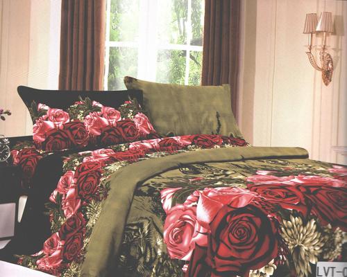 Red Floral Printed Mehandi Color BedSheet