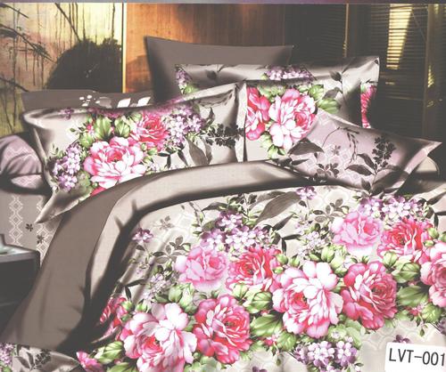 Pink And Green Floral Printed Grey BedSheet - Cotton, 235x255 cm, 46x74 cm Pillow Covers | Soft Fabric, Durable, Stylish Design
