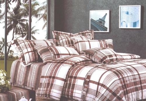 Geometry Design Printed White And Brown Color Bedsheet