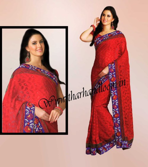 Night Party wear Red Saree