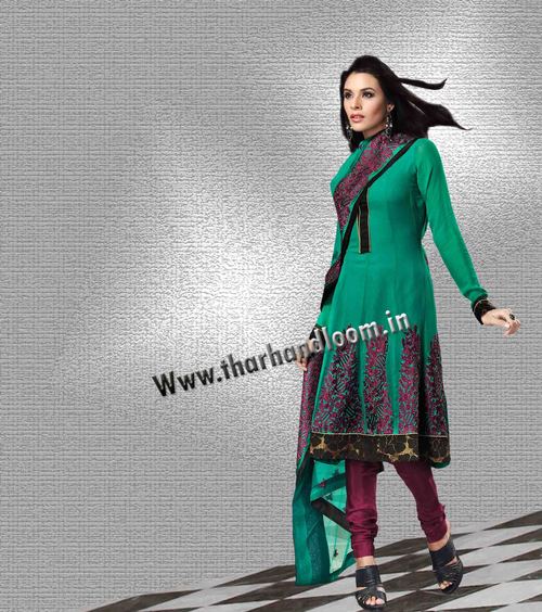 Sea green Embroidery Dress Material