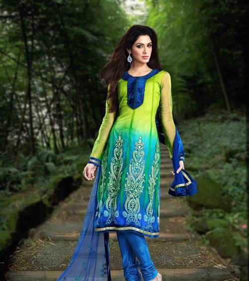 Lemon with blue anarkali suit