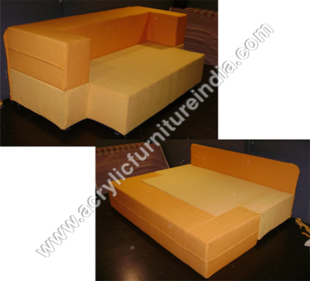 Sofa Cum Bed - Foam And Fabric Wooden Frame Orange | Space-Saving Design Comfortable Seating Easy Folding Mechanism