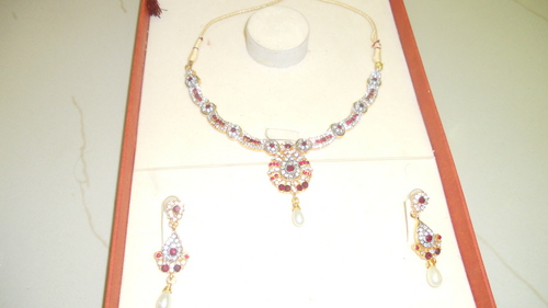 Mixed Gemstone Gold Necklace 16 Inches, 18k Gold Pave, Elegant Matching Set