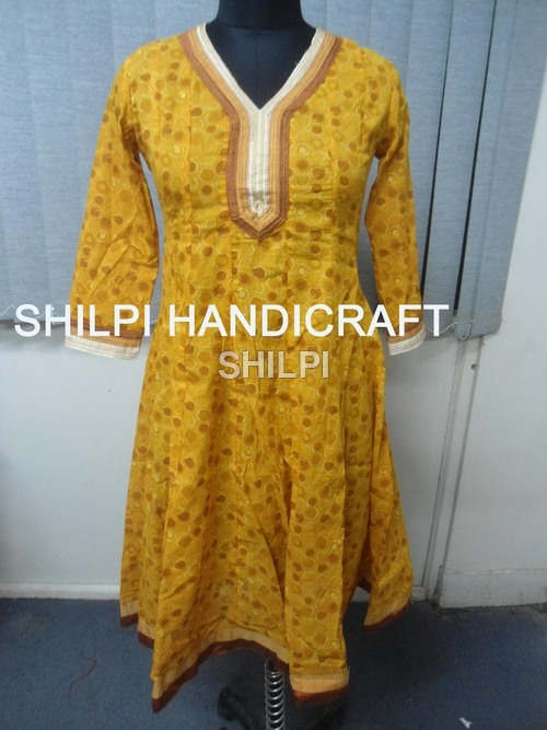 Printed Anarkali Kurta - Cotton , Standard Size, Yellow | Beautiful Designs, Light in Weight, Quick Dry, Skin Friendly