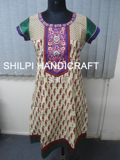 Cotton Embroidery Kurta - Cotton Material, Standard Size, Multicolor Design | Lightweight, Quick Dry, Washable Fabric for Female Use