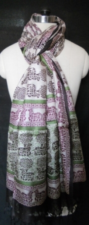 Hand Block Animal Print Scarf On Natural Silk
