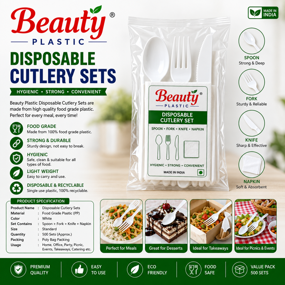 Disposable Cutlery & Crockery - Plastic Material | Aesthetic Appearance Classy Shape Compact Design Versatile Usability
