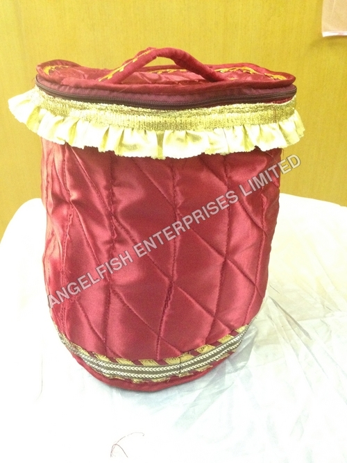 Kothi Cover - Silk Satin, 12x10x8 Inches, Burgundy | Zipper Closure, Golden Decorative Laces, Water Resistant, Carry Handle