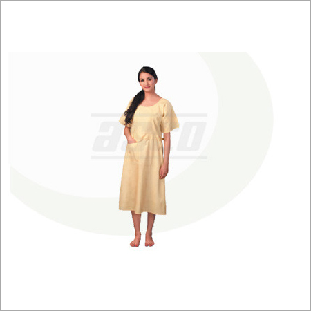 Female Patient Gown - Non-Woven Fabric S-M-L Beige | Comfort Easy Wear Durable Disposable Knee-Length