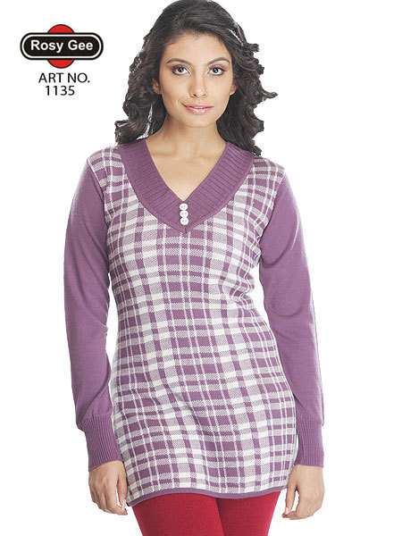 Woolen Checkered Basic Tops