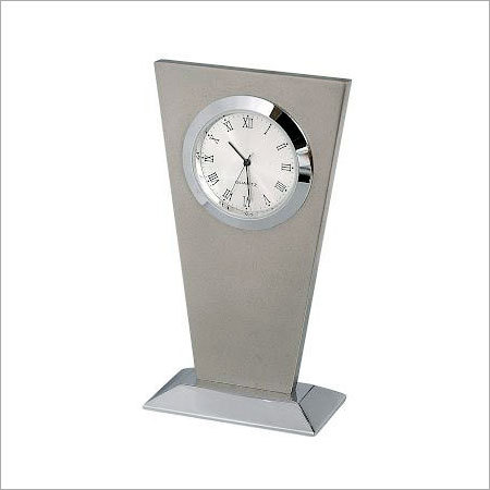 Metal Disk Top - Metal 150x75x30 mm Silver, Quartz Movement Desk Clock
