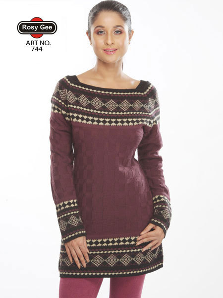 Printed Full Sleeve Long Sweater