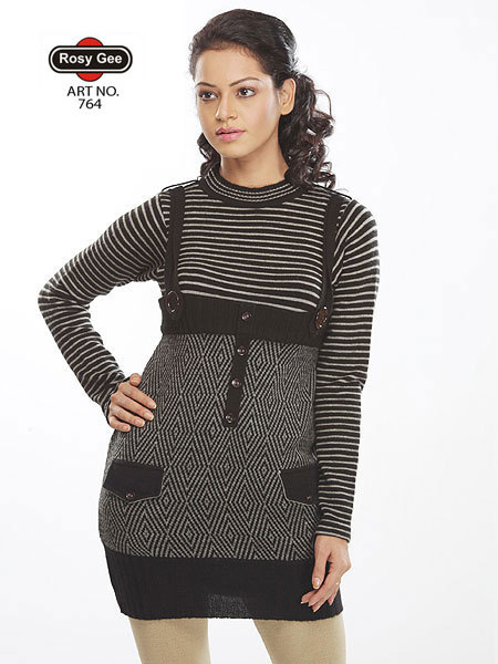 While Striped Beautiful Black Sweater for Ladies