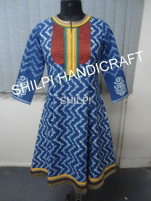 Designer Anarkali Kurtis - Cotton, Standard Size, Blue | Light in Weight, Washable, Quick Dry, Printed Texture and Pattern