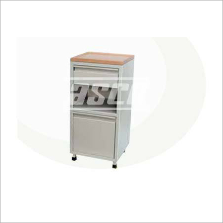 Hospital Bed Side Lockers - Mild Steel, 16"L x 16"W x 32"H, Wooden Laminated Top | Portable, Durable, Chemical & Water Resistant, One Storage Compartment, One Drawer, Epoxy Powder Coated