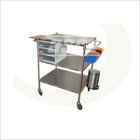 Hospital Utility Trolley - Stainless Steel, 1000x600x900 mm | Three Shelves, Three Drawers, Medicine Compartments, Waste Bin, Lockable Castors