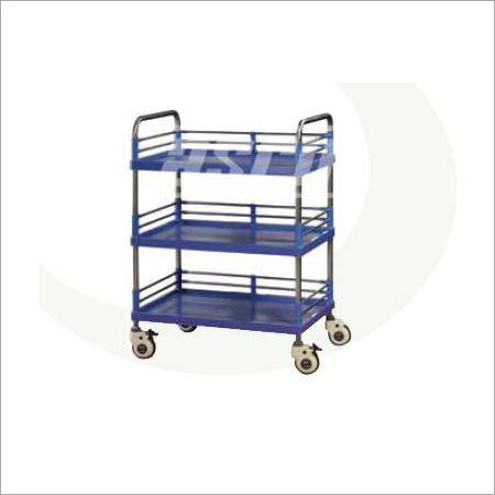 MF3918 Instrument or Equipment Trolley - Stainless Steel, 720x460x970mm, Blue | 3 ABS Shelves, Castors with Brakes, Mobile