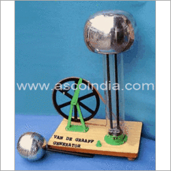 Van De Graff Generator - Metal Sphere, Plastic Column, Wooden Board Base | Hand Operated, Rubber Belt Drive, Charge Separation