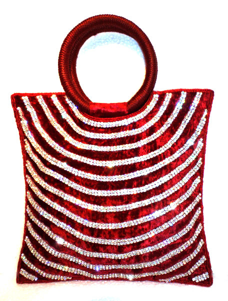 FAVOLA Crystallized Snake Skin Pattern Maroon Hand Bag