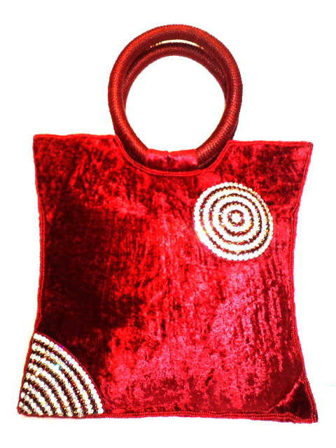 FAVOLA CRystallized Spiral Pattern Red Hand Bag - Velvet, 10x10x5 inches, Red, Swarovski Crystals | Elegant Design, Festive Use, Customizable Color