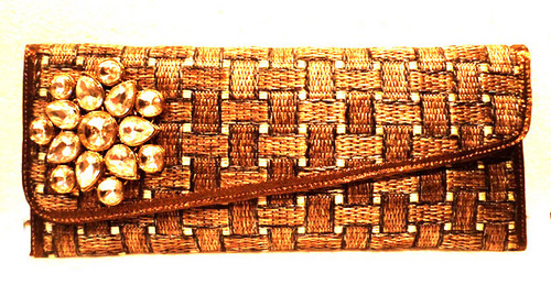 FAVOLA Jute Clutch Bag with Crystal Brooch