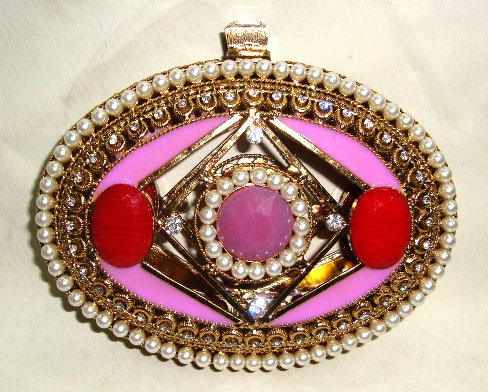 FAVOLA Multi Coloured Jewelled Clutch Bag - Brass, 10x7x3 cm, Pink | Clasp Closure, Jewelled Accents, Lined Interior