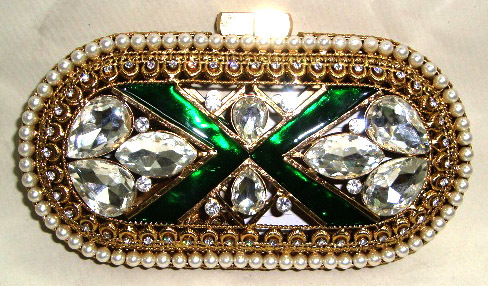 FAVOLA Crystal Jewelled Green Clutch Bags
