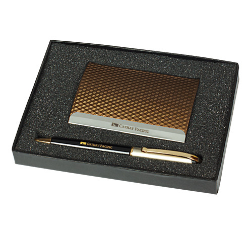 Promotional Gift Pen Sets - Metal 14cm Blue Ink Metal Case 10x7cm | Smooth Writing Custom Logo Elegant Look