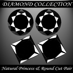 Natural Princess and Round Cut Black Diamond Pair  AAA+++