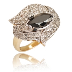 Marquise Cut Black Diamond Ring in 14K Yellow Gold