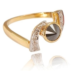  4.4 gm Black Diamond with Culet Up & White Diamond Designer Ring in 14 K Gold