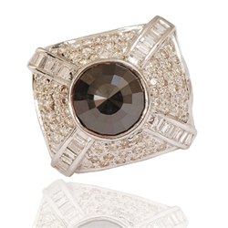 Black Diamond Ring with White Diamonds in White Gold