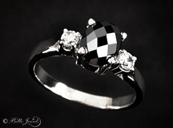 Designer Black Diamond Oval Checker Cut Solitaire Ring