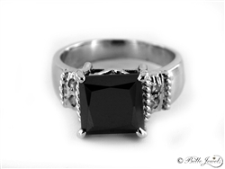 3Ct. Designer Princess Cut Black Diamond Ring