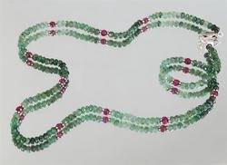 Handmade Single Strand Shaded Emerald & Ruby Bead Necklace