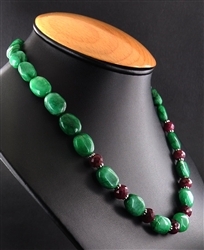 Handcrafted Single Strand Cabochon Emerald & Ruby Beaded Necklace