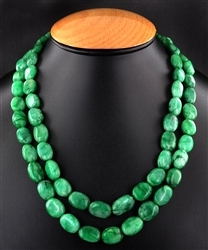 Handcrafted Double Strand Cabochon Emerald Necklace