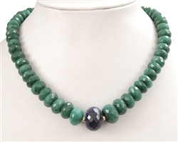 Big Beads Faceted Emerald Necklace with Blue Sapphire