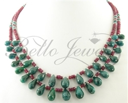 Exclusive 2 Strand Emerald Drops & Ruby Beads Necklace